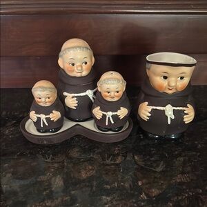 Vintage Brown and Cream Ceramic Serveware Set with Folk Art Design